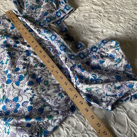 TALBOTS M Purple Blue Songbird Floral Cotton Lawn Top Square Neck Shirt Cottage - Picture 9 of 12